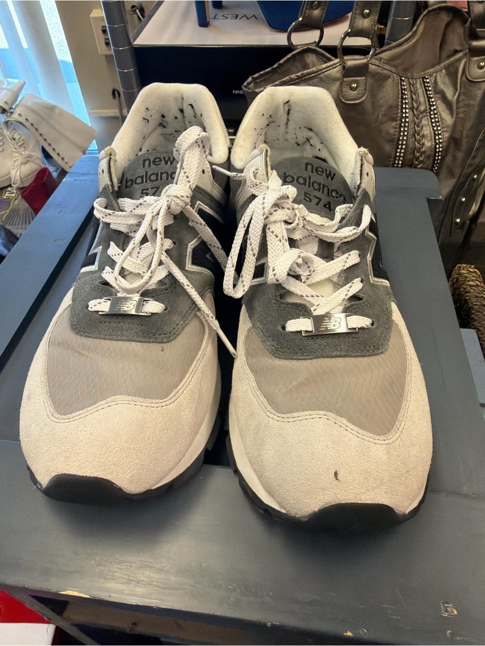 New Balance Grey and White 574 Sneakers